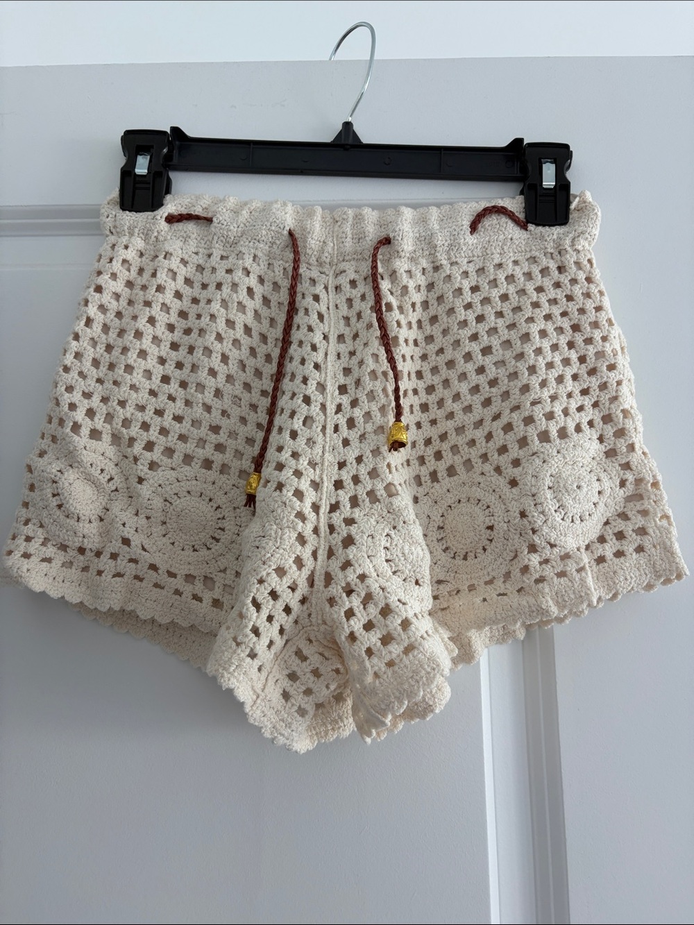 Crochet Drawstring Women's Shorts in Cream